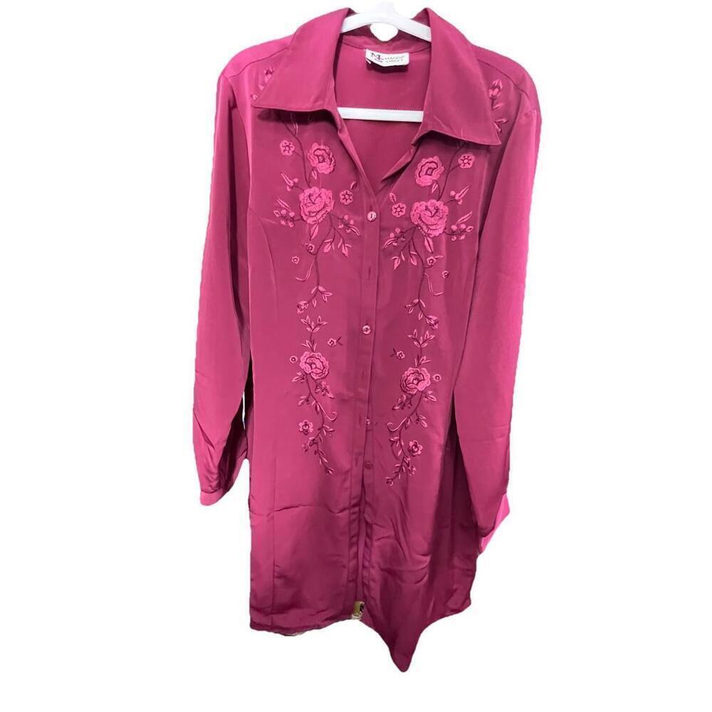 MAGGIE SWEET Size L Womens Button Up Collared Long Sleeve Shirt Dress